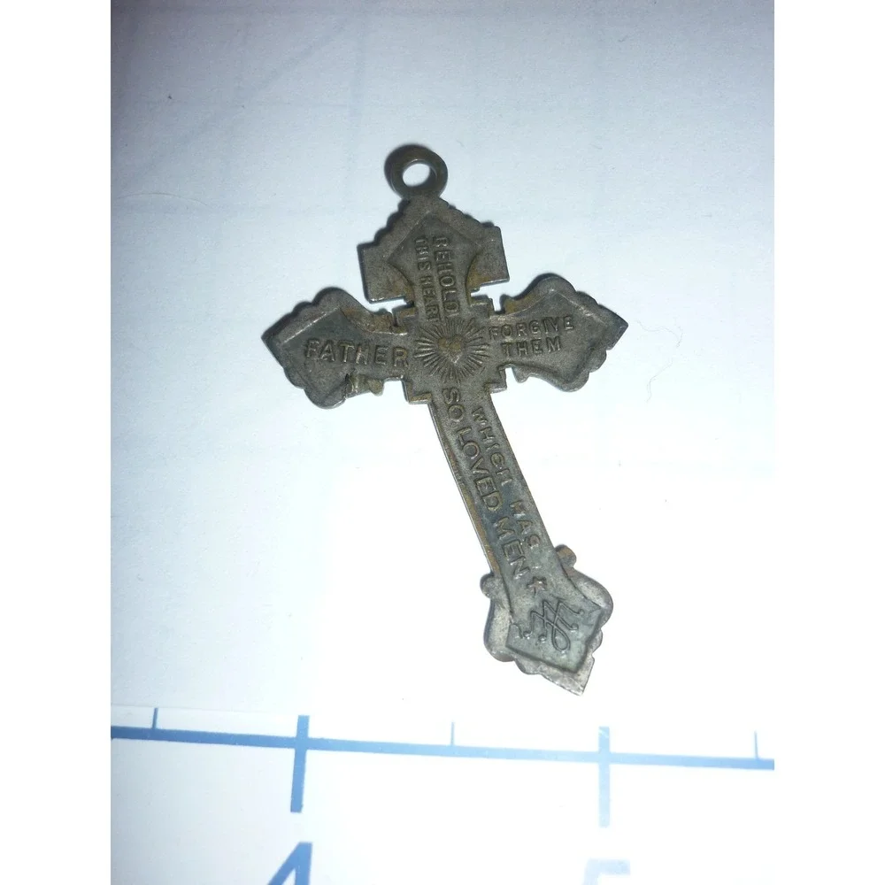 Vintage Pardon Crucifix Pendant‎ Sacred Heart Jesus 